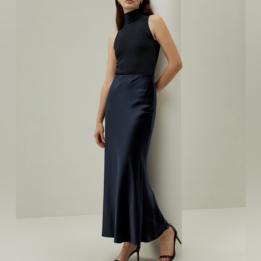 NEW Navy Silk Skirt